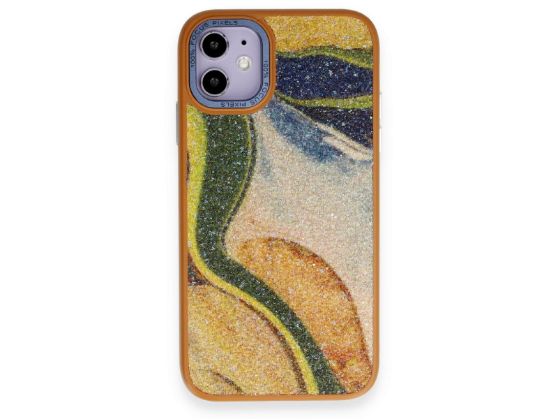 Newface iPhone 12 Kılıf Moda Simli Kapak - Kahverengi