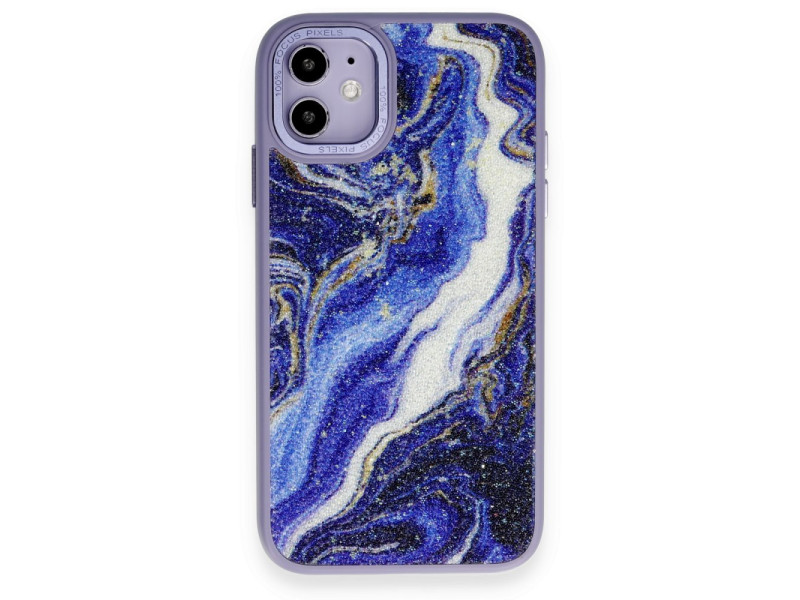 Newface iPhone 12 Kılıf Moda Simli Kapak - Mavi