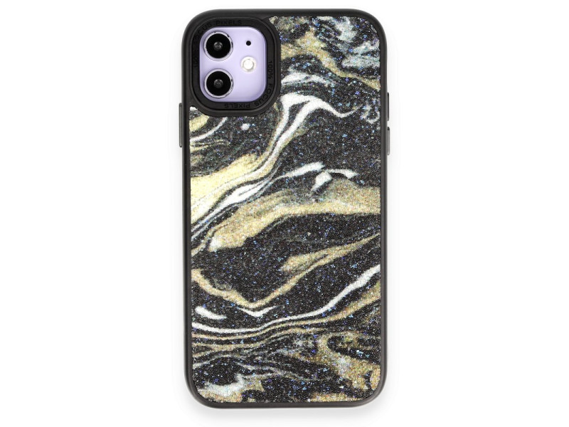 Newface iPhone 12 Kılıf Moda Simli Kapak - Siyah