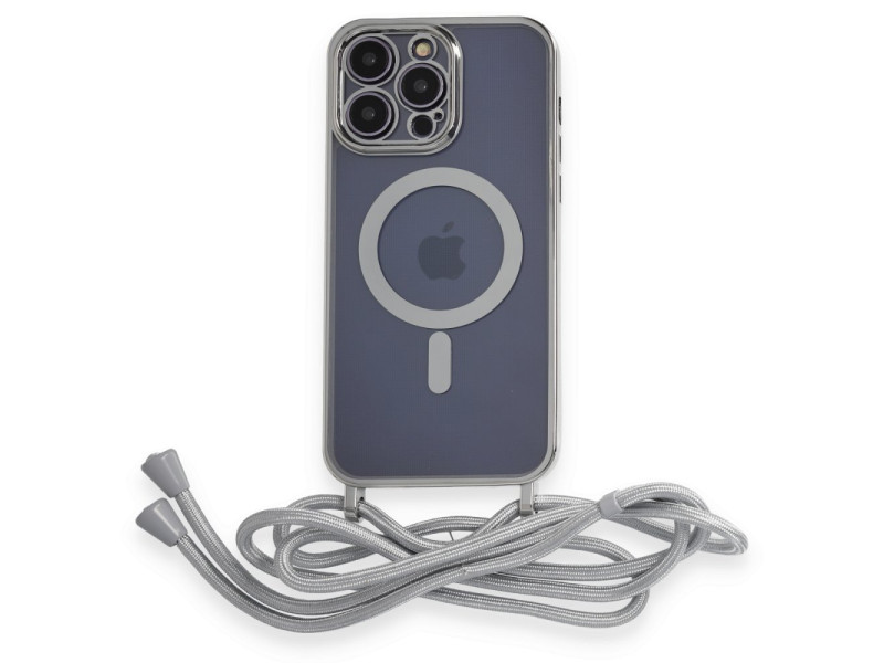 Newface iPhone 12 Pro Kılıf Divo Lazer Askılı Magsafe Kapak - Gümüş