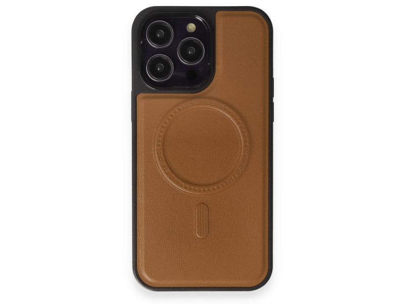 Newface iPhone 12 Pro Kılıf Ozzi Magsafe Deri Kapak - Taba