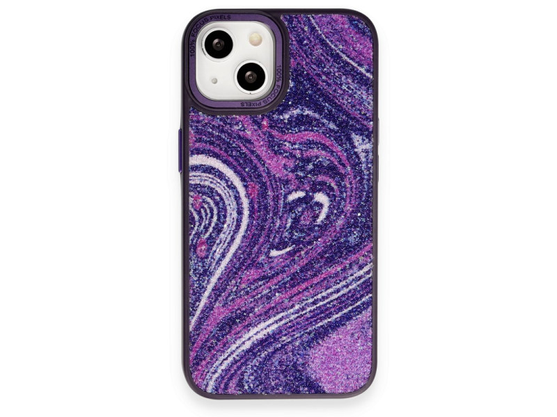 Newface iPhone 13 Kılıf Moda Simli Kapak - Derin Mor