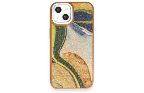 Newface iPhone 13 Kılıf Moda Simli Kapak - Kahverengi