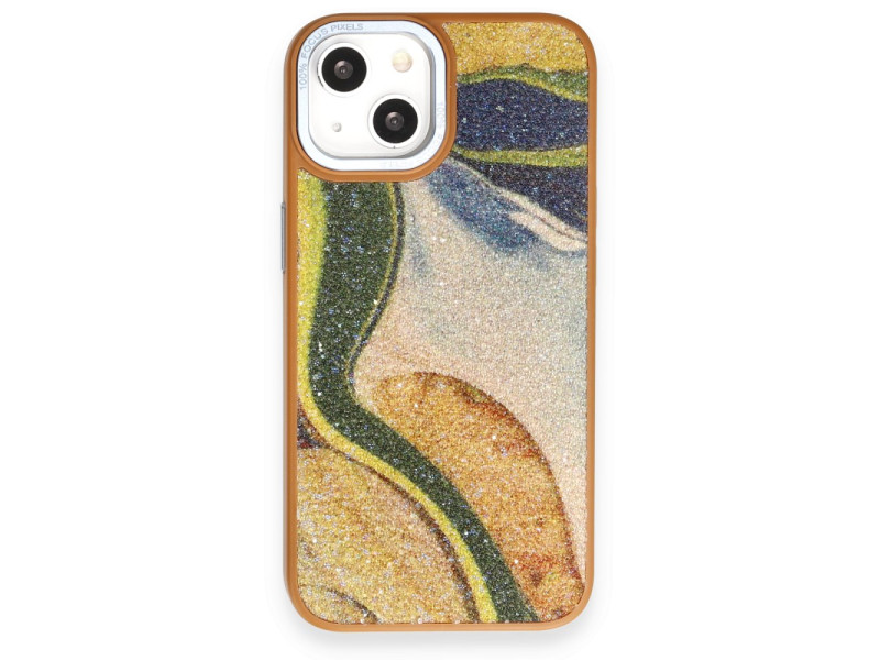 Newface iPhone 13 Kılıf Moda Simli Kapak - Kahverengi