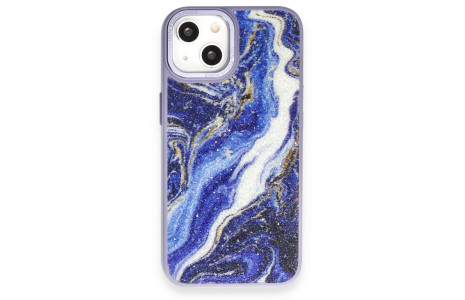 Newface iPhone 13 Kılıf Moda Simli Kapak - Mavi