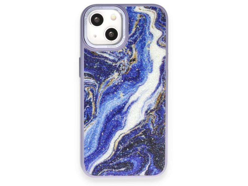 Newface iPhone 13 Kılıf Moda Simli Kapak - Mavi