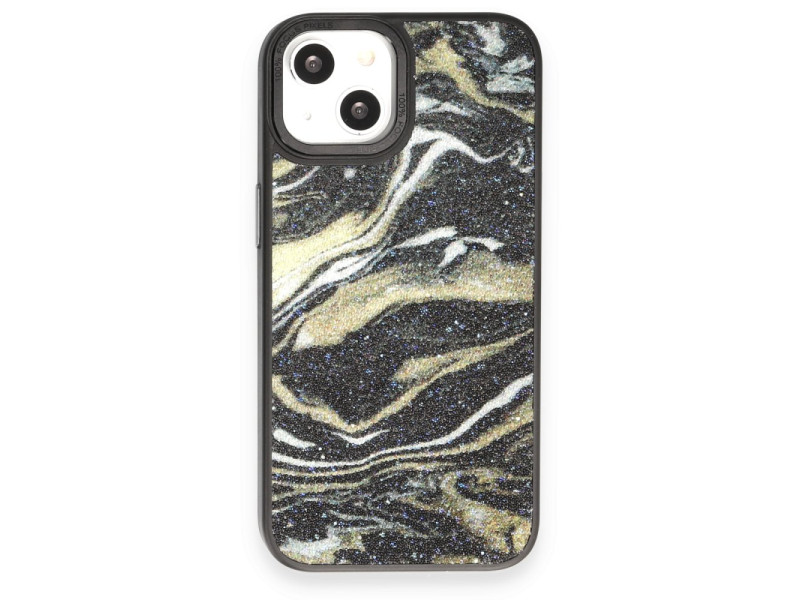 Newface iPhone 13 Kılıf Moda Simli Kapak - Siyah