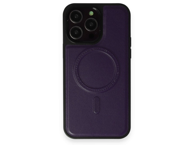 Newface iPhone 13 Pro Max Kılıf Ozzi Magsafe Deri Kapak - Derin Mor