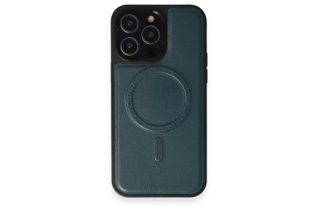 Newface iPhone 13 Pro Max Kılıf Ozzi Magsafe Deri Kapak - Koyu Yeşil