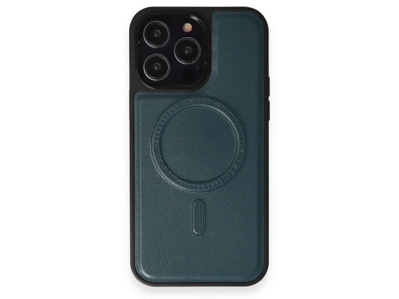 Newface iPhone 13 Pro Max Kılıf Ozzi Magsafe Deri Kapak - Koyu Yeşil