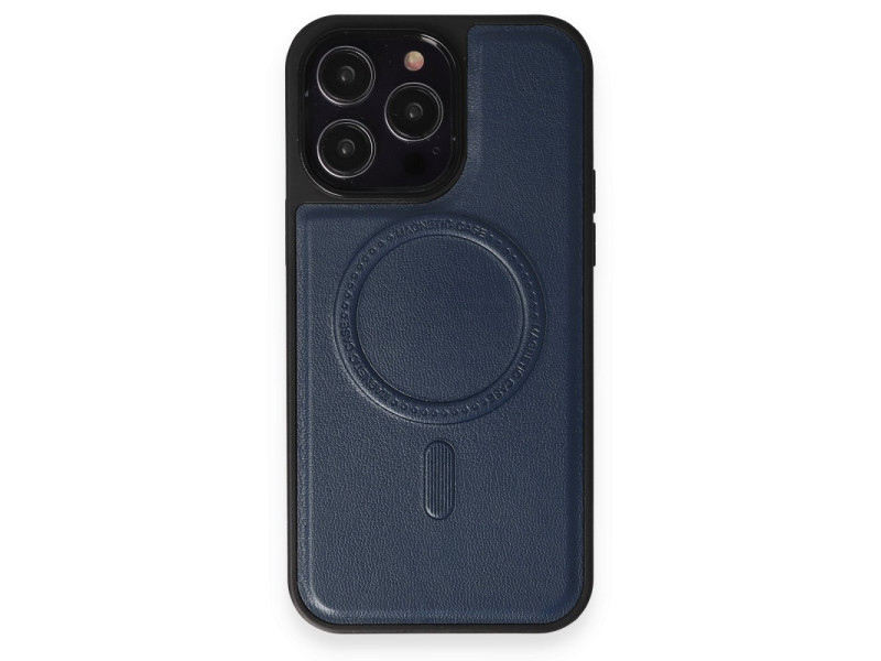 Newface iPhone 13 Pro Max Kılıf Ozzi Magsafe Deri Kapak - Lacivert