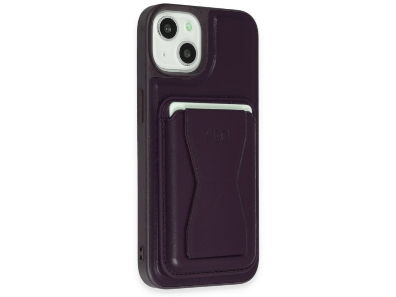 HDD iPhone 14 Kılıf HD Deri Luxury Magnet Kartvizitli Kapak - Derin Mor