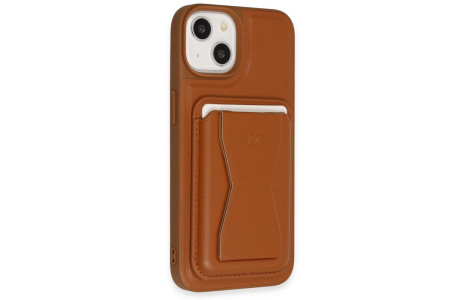 HDD iPhone 14 Kılıf HD Deri Luxury Magnet Kartvizitli Kapak - Kahverengi