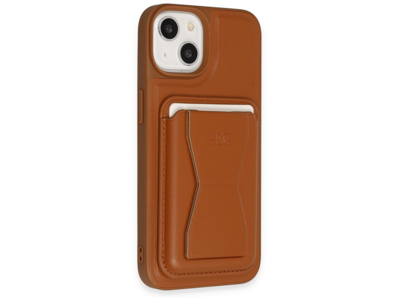 HDD iPhone 14 Kılıf HD Deri Luxury Magnet Kartvizitli Kapak - Kahverengi