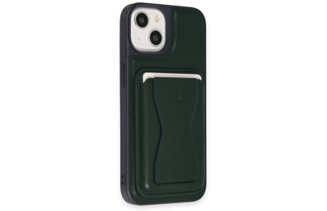 HDD iPhone 14 Kılıf HD Deri Luxury Magnet Kartvizitli Kapak - Koyu Yeşil