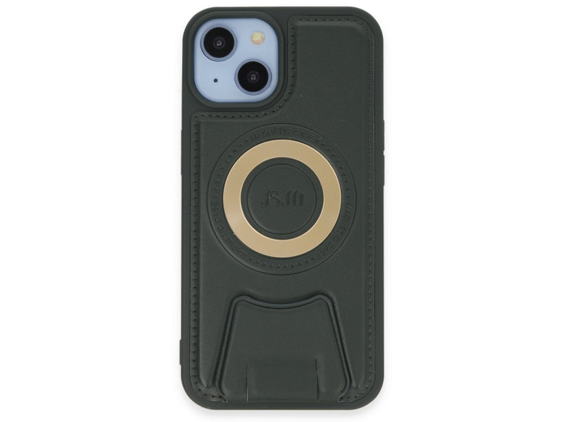 Newface iPhone 14 Kılıf Merkür Magneticsafe Standlı Kapak - Koyu Yeşil