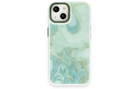 Newface iPhone 14 Kılıf Moda Simli Kapak - Yeşil