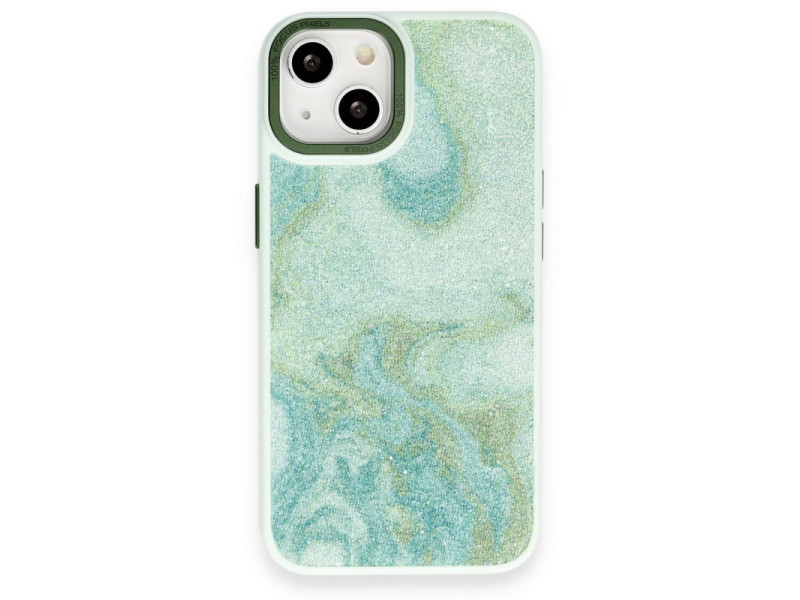 Newface iPhone 14 Kılıf Moda Simli Kapak - Yeşil