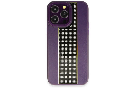 HDD iPhone 14 Pro Kılıf HBC-160 Almera Taşlı Kapak - Derin Mor