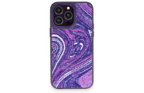 Newface iPhone 14 Pro Kılıf Moda Simli Kapak - Derin Mor