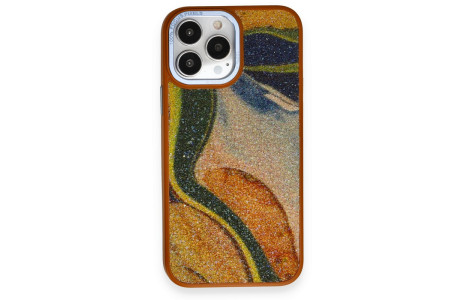 Newface iPhone 14 Pro Kılıf Moda Simli Kapak - Kahverengi