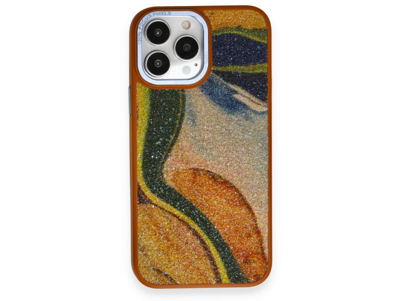 Newface iPhone 14 Pro Kılıf Moda Simli Kapak - Kahverengi