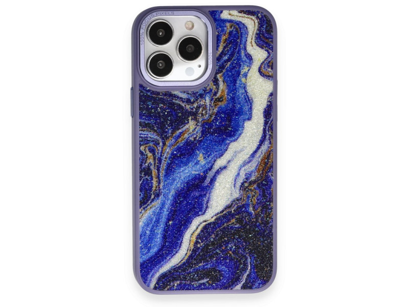 Newface iPhone 14 Pro Kılıf Moda Simli Kapak - Mavi