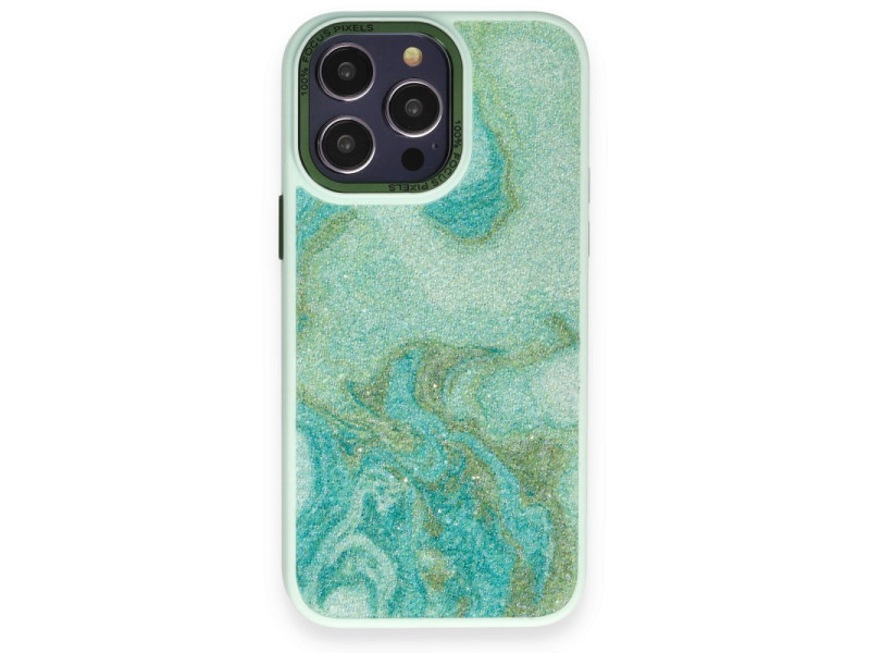 Newface iPhone 14 Pro Kılıf Moda Simli Kapak - Yeşil