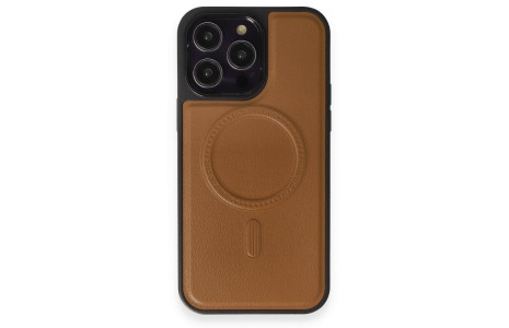 Newface iPhone 14 Pro Kılıf Ozzi Magsafe Deri Kapak - Taba