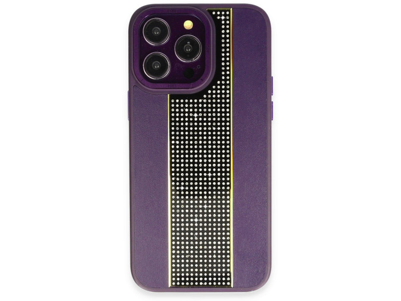 HDD iPhone 14 Pro Max Kılıf HBC-160 Almera Taşlı Kapak - Derin Mor