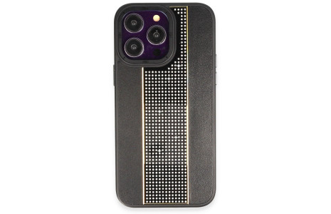HDD iPhone 14 Pro Max Kılıf HBC-160 Almera Taşlı Kapak - Siyah