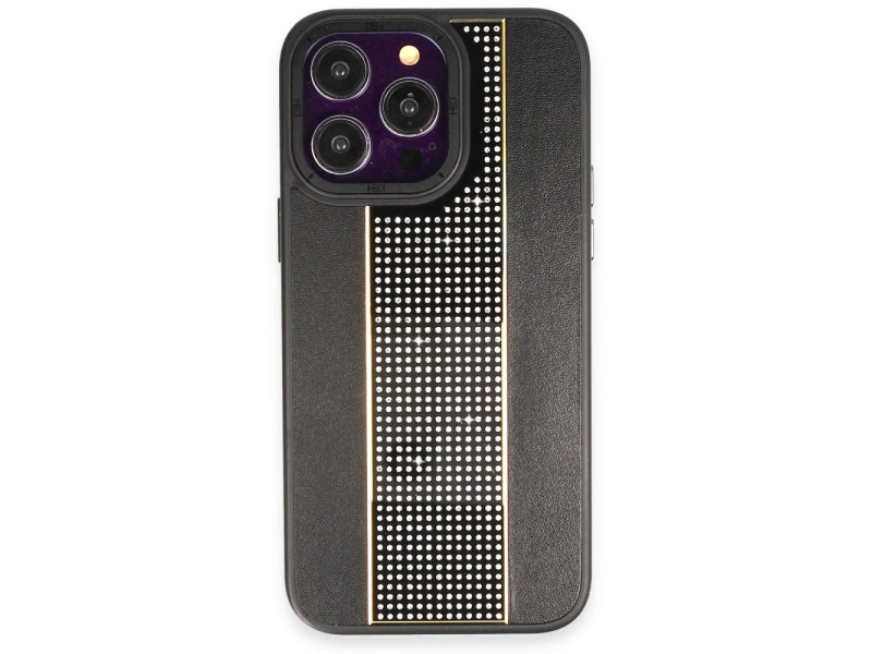 HDD iPhone 14 Pro Max Kılıf HBC-160 Almera Taşlı Kapak - Siyah
