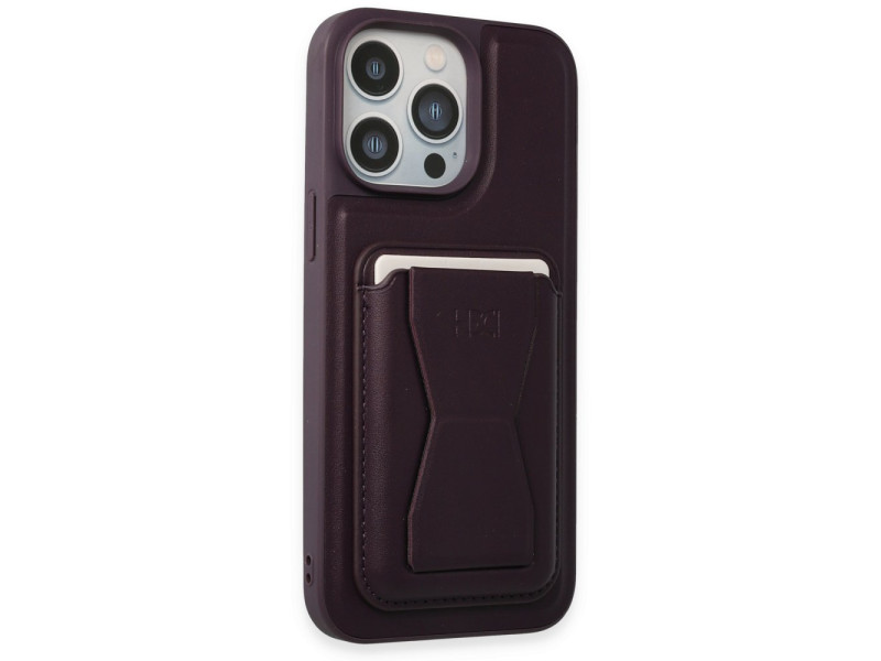 HDD iPhone 14 Pro Max Kılıf HD Deri Luxury Magnet Kartvizitli Kapak - Derin Mor