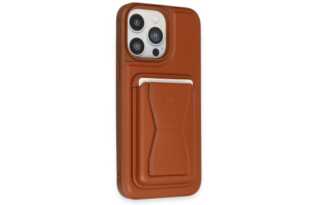 HDD iPhone 14 Pro Max Kılıf HD Deri Luxury Magnet Kartvizitli Kapak - Kahverengi
