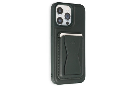 HDD iPhone 14 Pro Max Kılıf HD Deri Luxury Magnet Kartvizitli Kapak - Koyu Yeşil