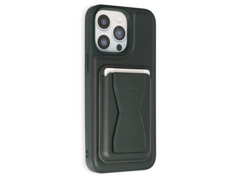 HDD iPhone 14 Pro Max Kılıf HD Deri Luxury Magnet Kartvizitli Kapak - Koyu Yeşil