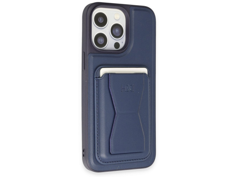 HDD iPhone 14 Pro Max Kılıf HD Deri Luxury Magnet Kartvizitli Kapak - Lacivert