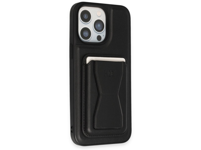 HDD iPhone 14 Pro Max Kılıf HD Deri Luxury Magnet Kartvizitli Kapak - Siyah