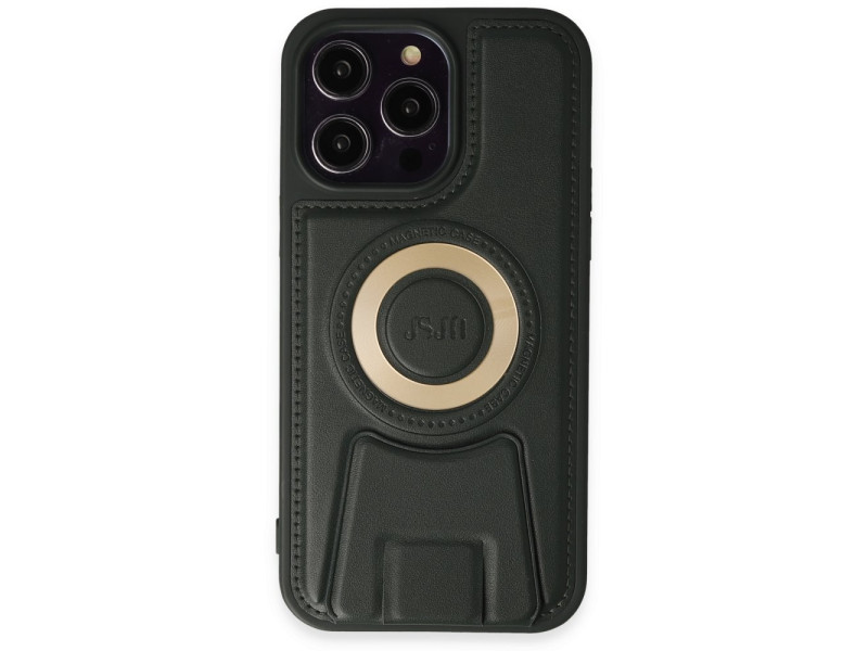 Newface iPhone 14 Pro Max Kılıf Merkür Magneticsafe Standlı Kapak - Koyu Yeşil