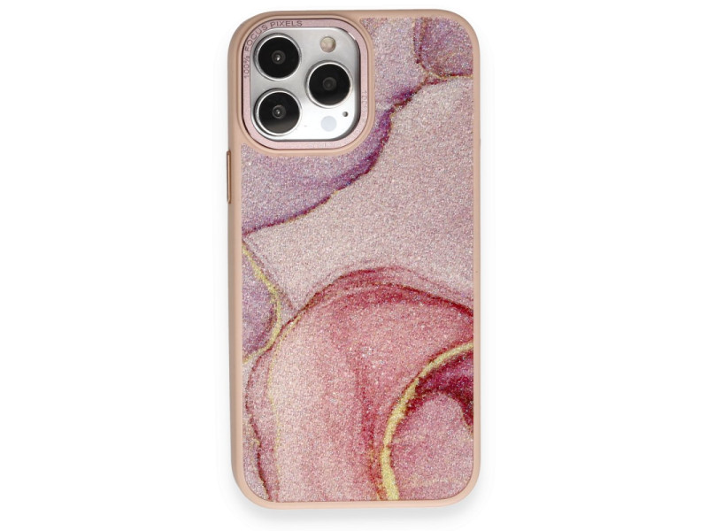 Newface iPhone 14 Pro Max Kılıf Moda Simli Kapak - Rose