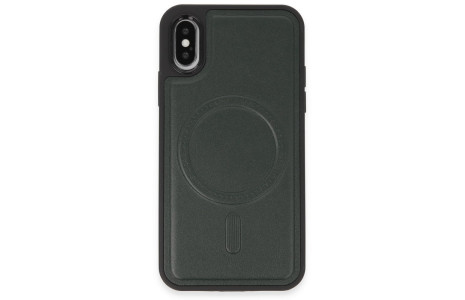 Newface iPhone X Kılıf Ozzi Magsafe Deri Kapak - Koyu Yeşil