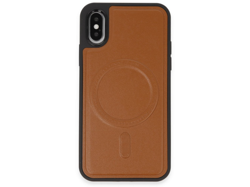 Newface iPhone X Kılıf Ozzi Magsafe Deri Kapak - Taba
