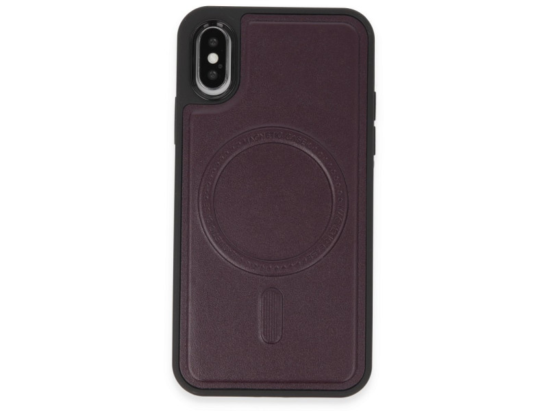 Newface iPhone XS Kılıf Ozzi Magsafe Deri Kapak - Derin Mor