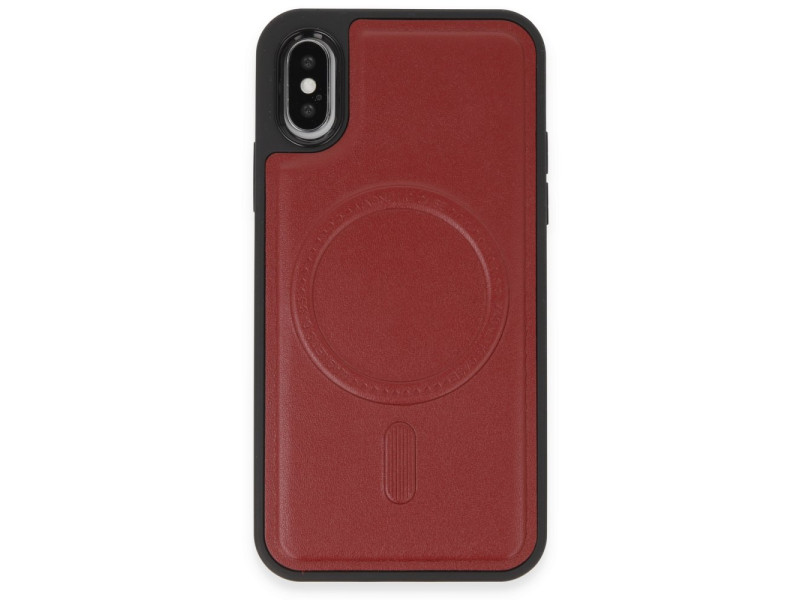 Newface iPhone XS Kılıf Ozzi Magsafe Deri Kapak - Kırmızı