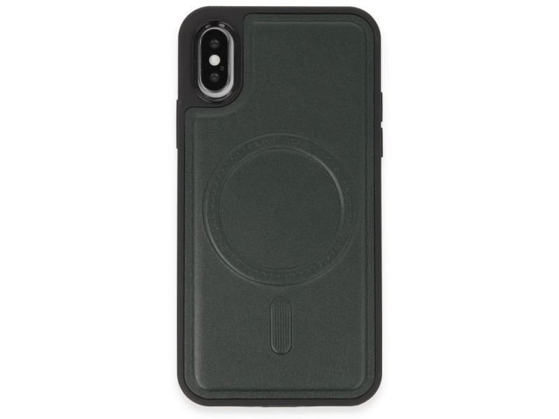 Newface iPhone XS Kılıf Ozzi Magsafe Deri Kapak - Koyu Yeşil