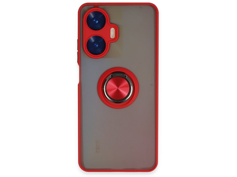 Newface Realme C55 Kılıf Montreal Yüzüklü Silikon Kapak - Kırmızı