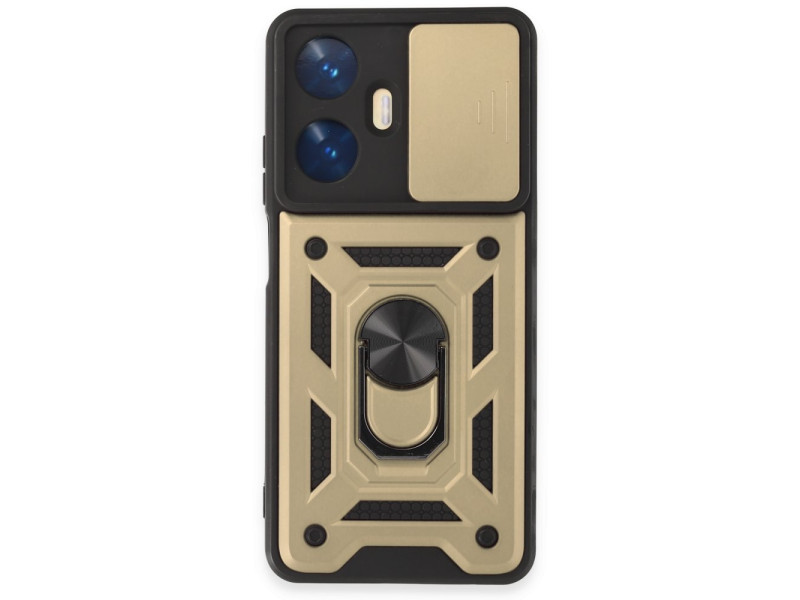 Newface Realme C55 Kılıf Pars Lens Yüzüklü Silikon - Gold