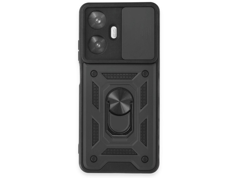 Newface Realme C55 Kılıf Pars Lens Yüzüklü Silikon - Siyah