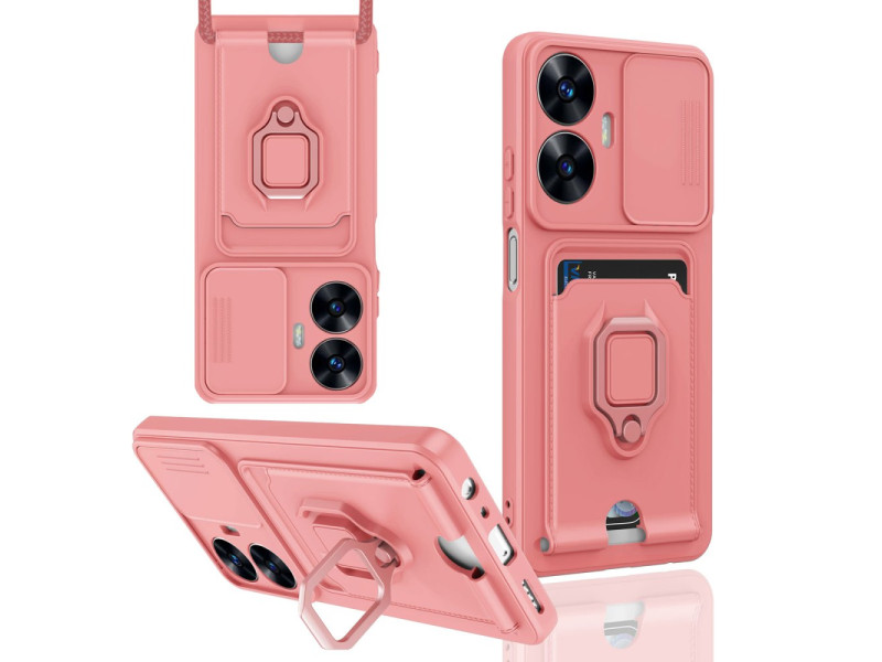 Newface Realme C55 Kılıf Zuma Kartvizitli Yüzüklü Silikon - Pembe