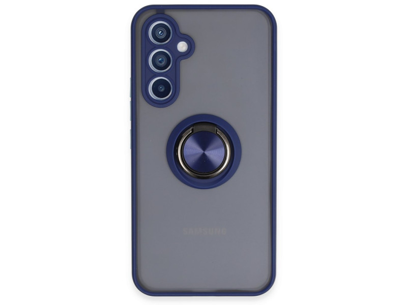 Newface Samsung Galaxy A54 5G Kılıf Montreal Yüzüklü Silikon Kapak - Lacivert